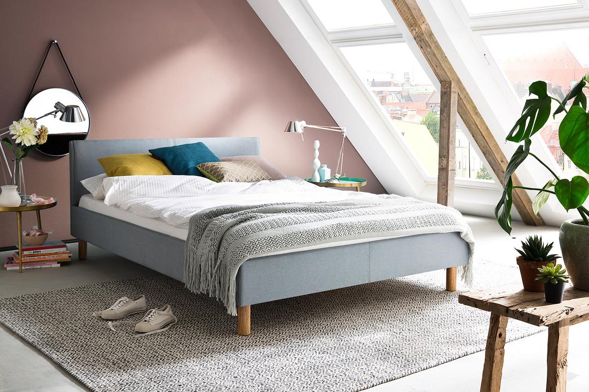 POLSTERBETT LEO Blau Webstoff - Blau, Textil (140/200cm) - KAWOLA
