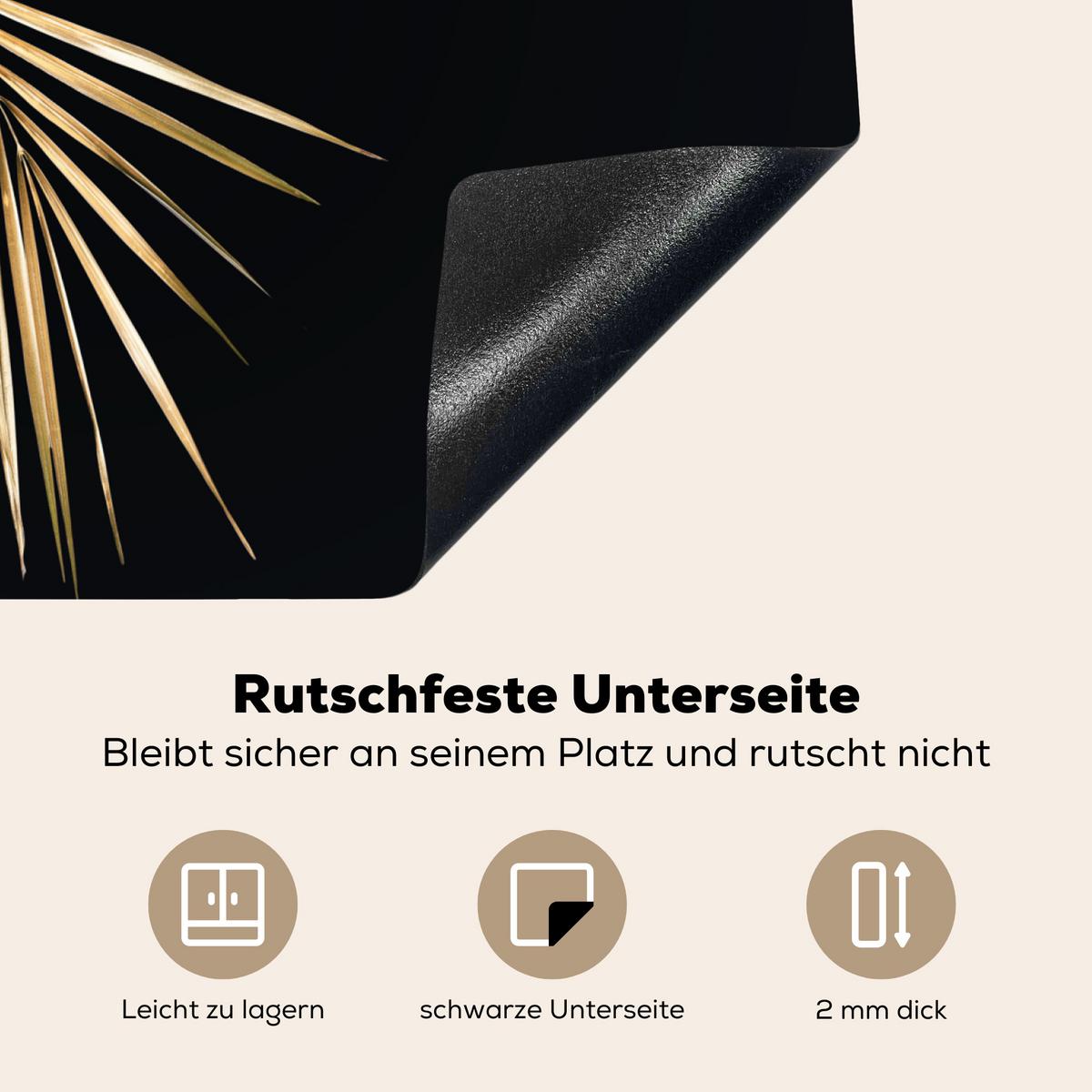 HERDABDECKPLATTE Blätter - Pflanzen - Gold - Schwarz - Luxus Abdeckung Ceranfeld 57.6x51.6 cm - Goldfarben, Kunststoff (57.6/51.6/0.2cm) - MuchoWow