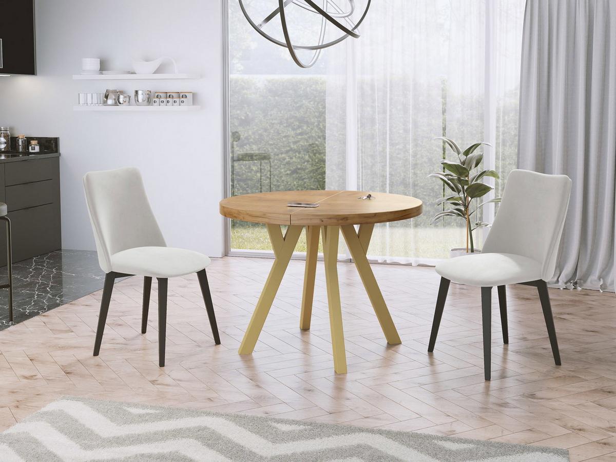ESSTISCH Mateo runder ausziehbarer, Wotan Eiche 100-150/100/76 cm - Eiche Wotan/Goldfarben, Holz/Holzwerkstoff (100/150/76cm) - WFL GROUP