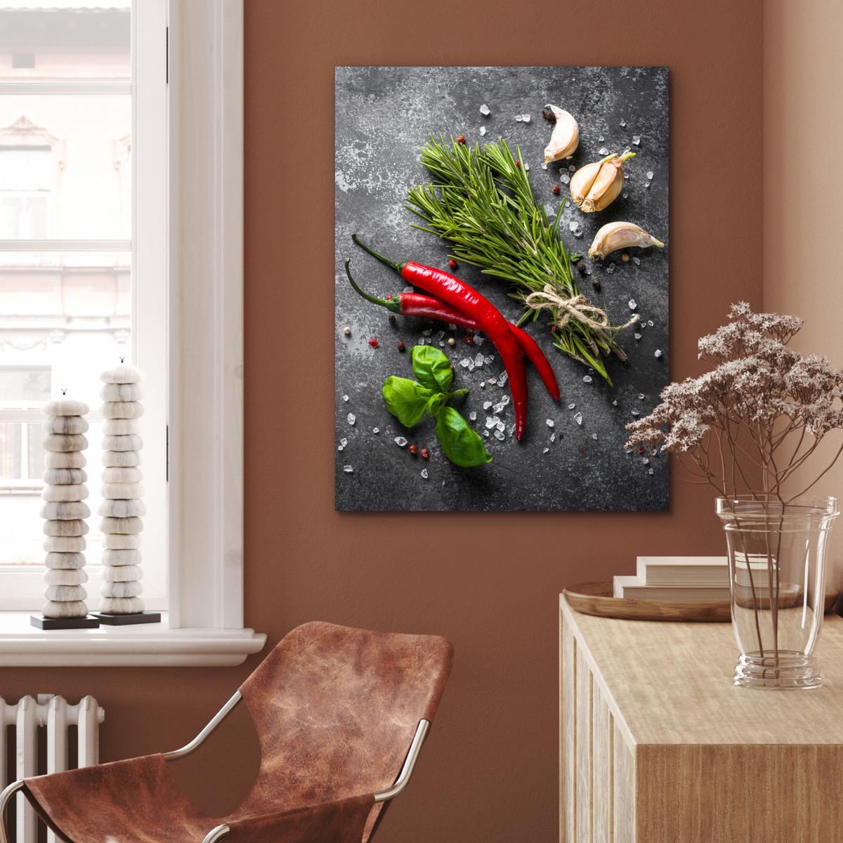 METALLBILD Pfeffer - Kräuter - Gewürze - Beton 60x80 cm - Dunkelgrau, Metall (60/80cm) - MuchoWow