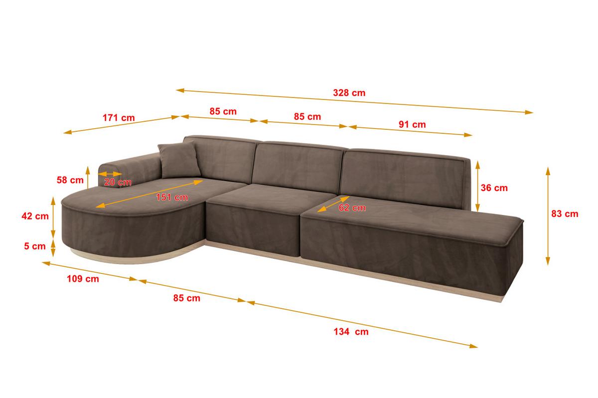 ECKSOFA Ottomane Links ARRIO-L2 - 328x171x83 cm Braun - Braun, Holzwerkstoff/Textil (328/171cm) - ALTDECOR