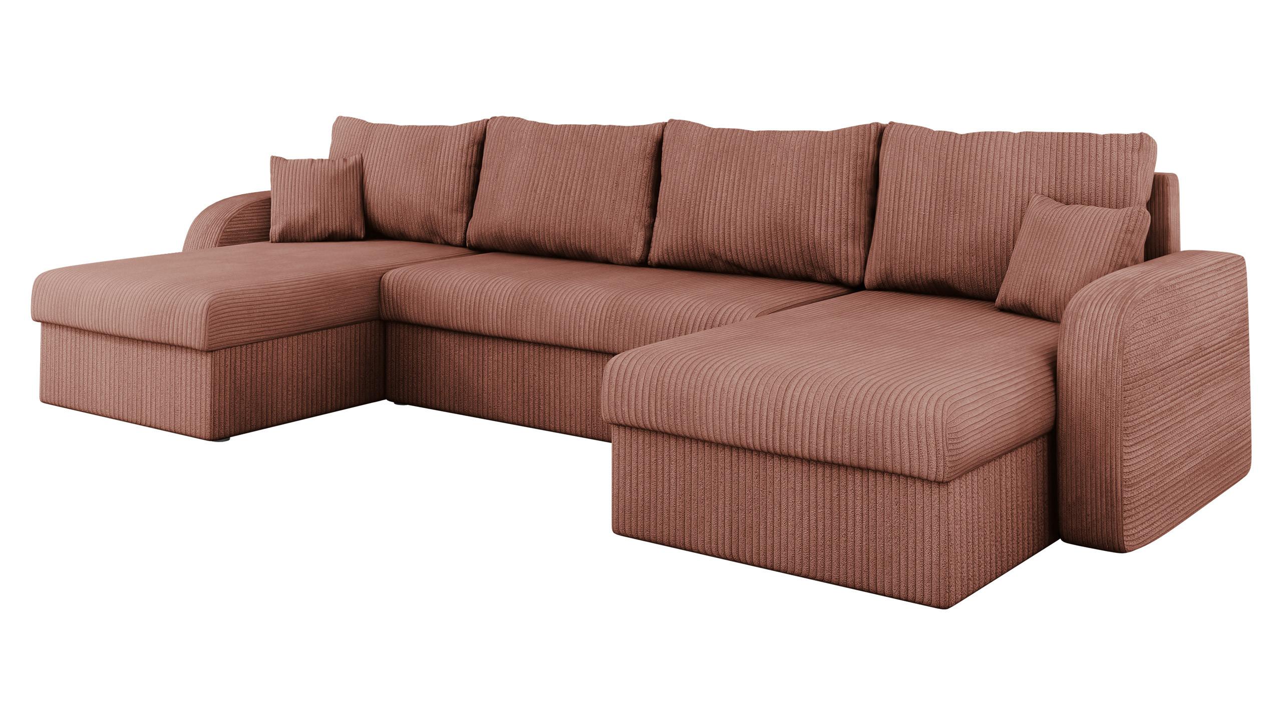 WOHNLANDSCHAFT Kris U Cord - Schwarz/Rosa, Holz/Kunststoff (304/80/140cm) - MIRJAN24