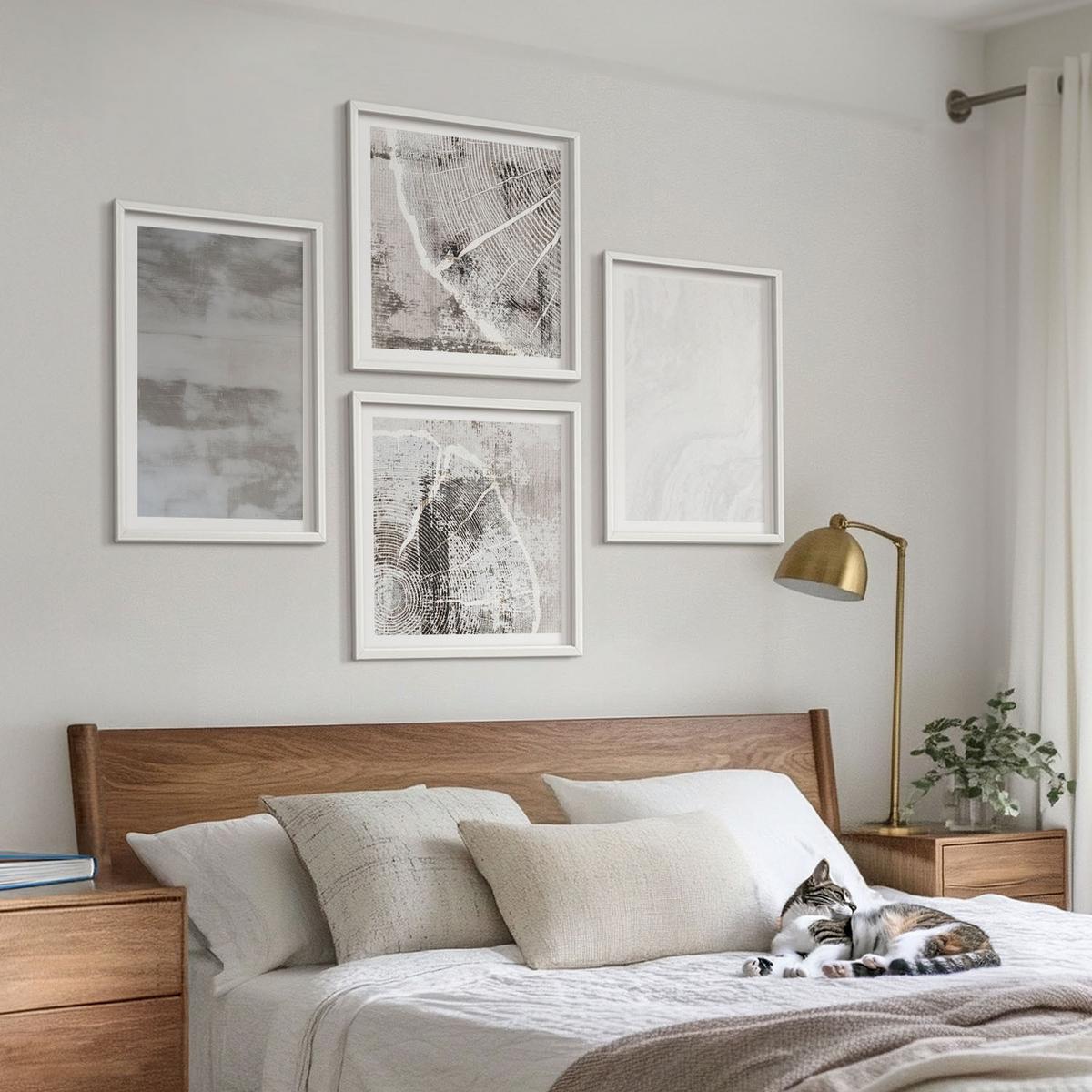 BILDER SET 4er Set - 50x50 cm & 40x60 cm Weißer Rahmen - Abstrakte moderne Formen - Weiß, Kunststoff (50/50cm) - TULUP