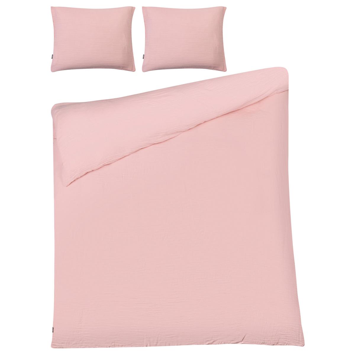 BETTWÄSCHE-SET 150/200 cm Baumwollmusselin Pastellrosa Sumner - Pink, Textil (150/200cm) - Beliani