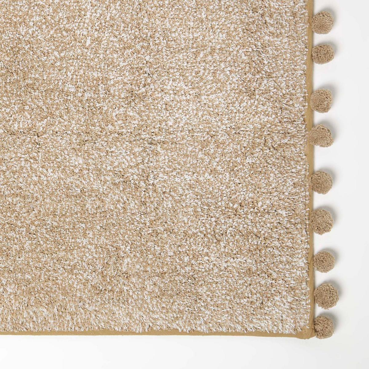 BADEMATTE Pompons 50/80 cm, Baumwolle - Beige, Textil (50/80cm) - Homescapes