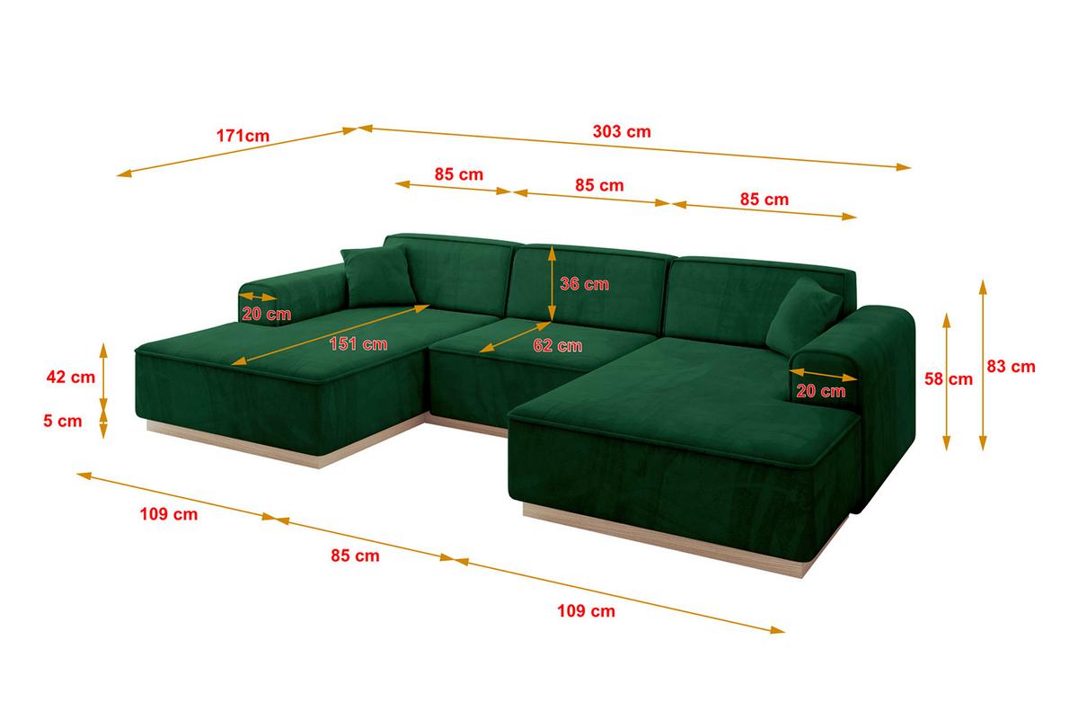 WOHNLANDSCHAFT IREA-U1 - 303x171x83 cm Grün - Grün, Holzwerkstoff/Textil (303/83/171cm) - ALTDECOR