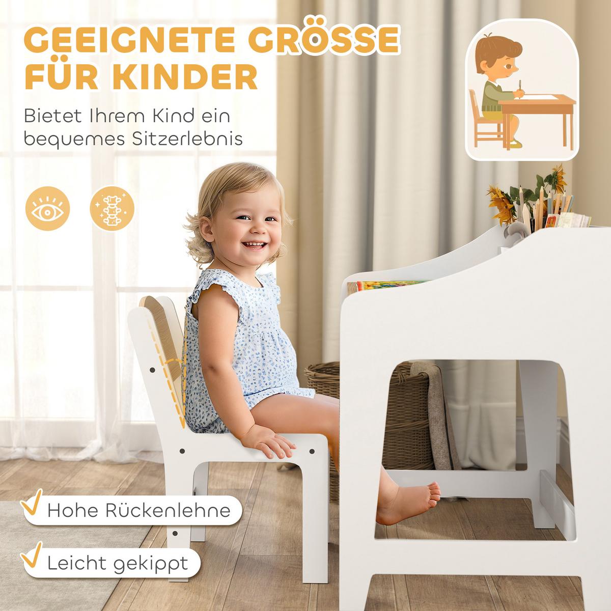 KINDERSCHREIBTISCH-SET 2er Set MDF Naturholz - Naturfarben/Weiß, Holzwerkstoff (48/68/60cm) - AIYAPLAY