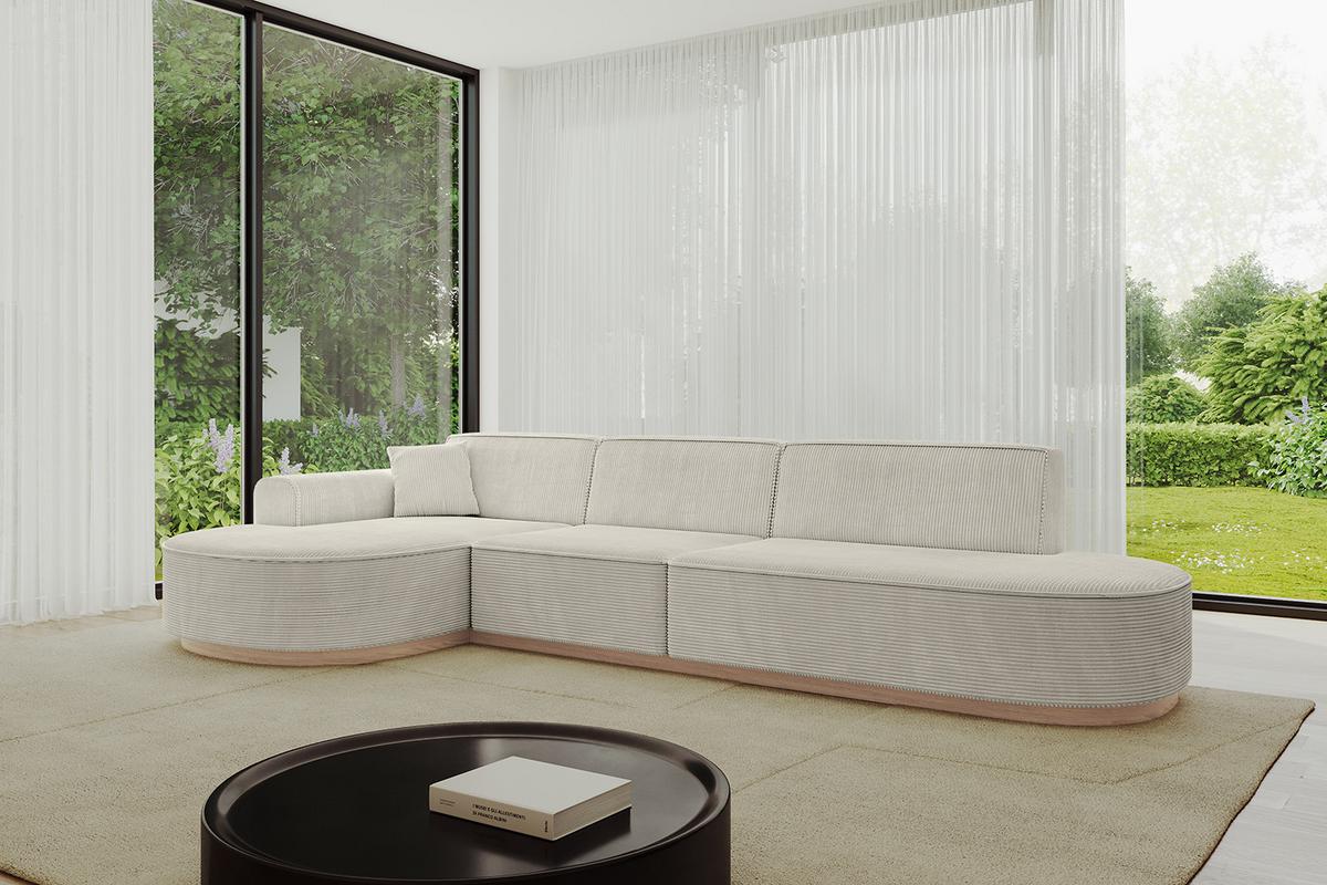 ECKSOFA Ottomane Links MARI-L2-v1 - 328x171x83 cm Creme Cord - Hellgrau/Creme, Holzwerkstoff/Textil (328/171cm) - ALTDECOR