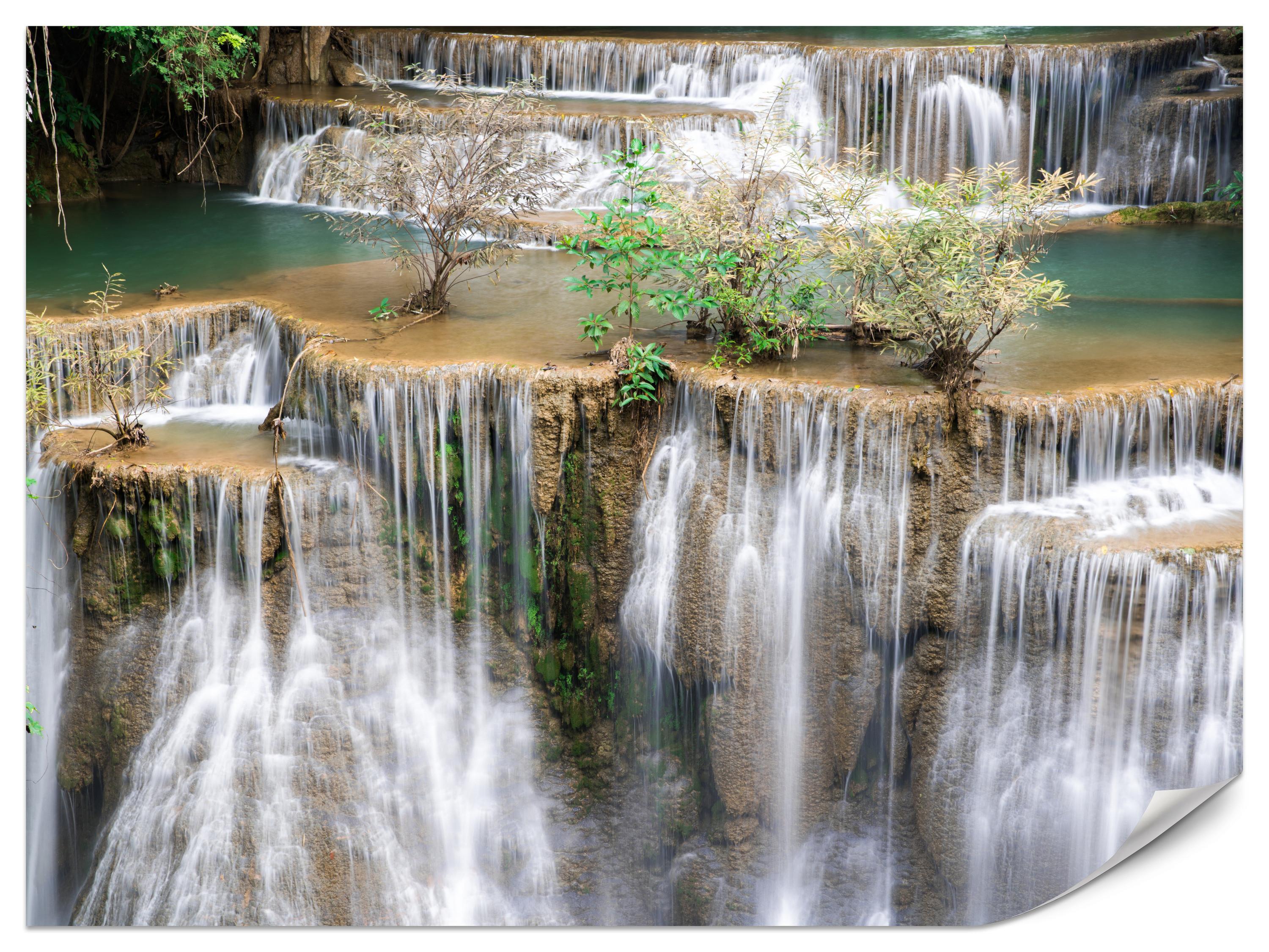 FOTOTAPETE für Wohnzimmer Wasserfall Panorama Pflanzen Natur 250x175 - Blau/Beige, Papier (250/175cm) - Muralo
