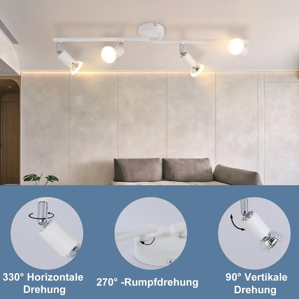 DECKENSTRAHLER Flensburg 4-flammig 60/8/13.5 cm - Weiß, Metall (60/8/13.5cm) - Nettlife