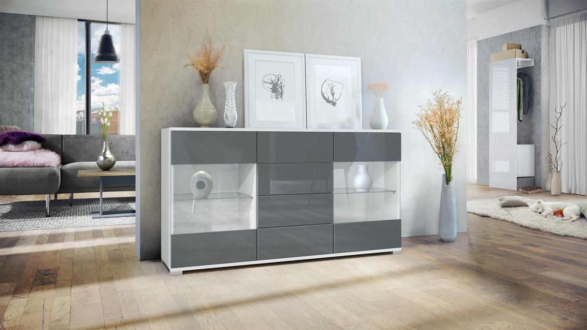 SIDEBOARD Bari Grau Hochglanz - Grau, Holzwerkstoff (138.5/75.5/35cm) - Vladon
