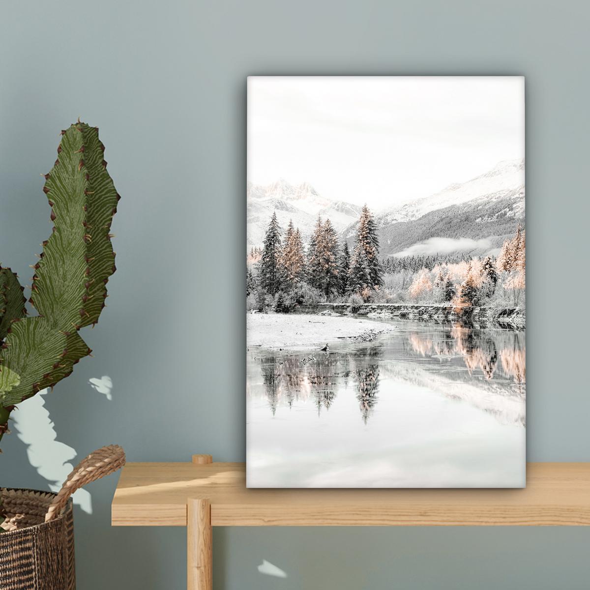 LEINWANDBILD Natur - Winter - Bäume - Berge - Schnee Deko Wohnzimmer 20x30 cm - Weiß Hochglanz, Textil (20/30cm) - MuchoWow