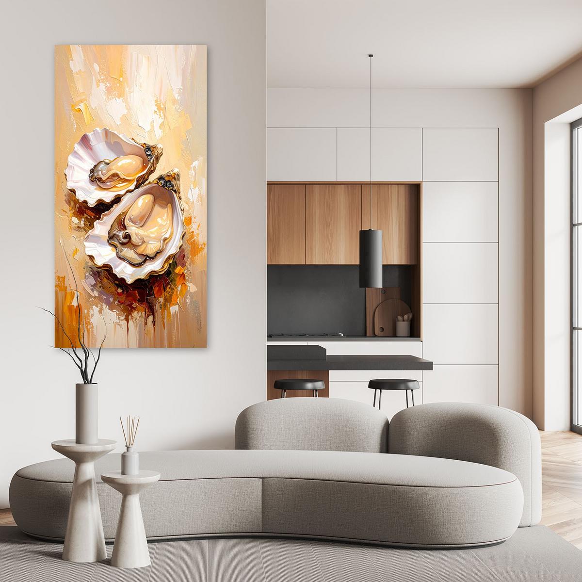 LEINWANDBILD Austern Meeresfrüchte Sushi 40x80cm - Beige, Textil (40/80cm) - Feeby