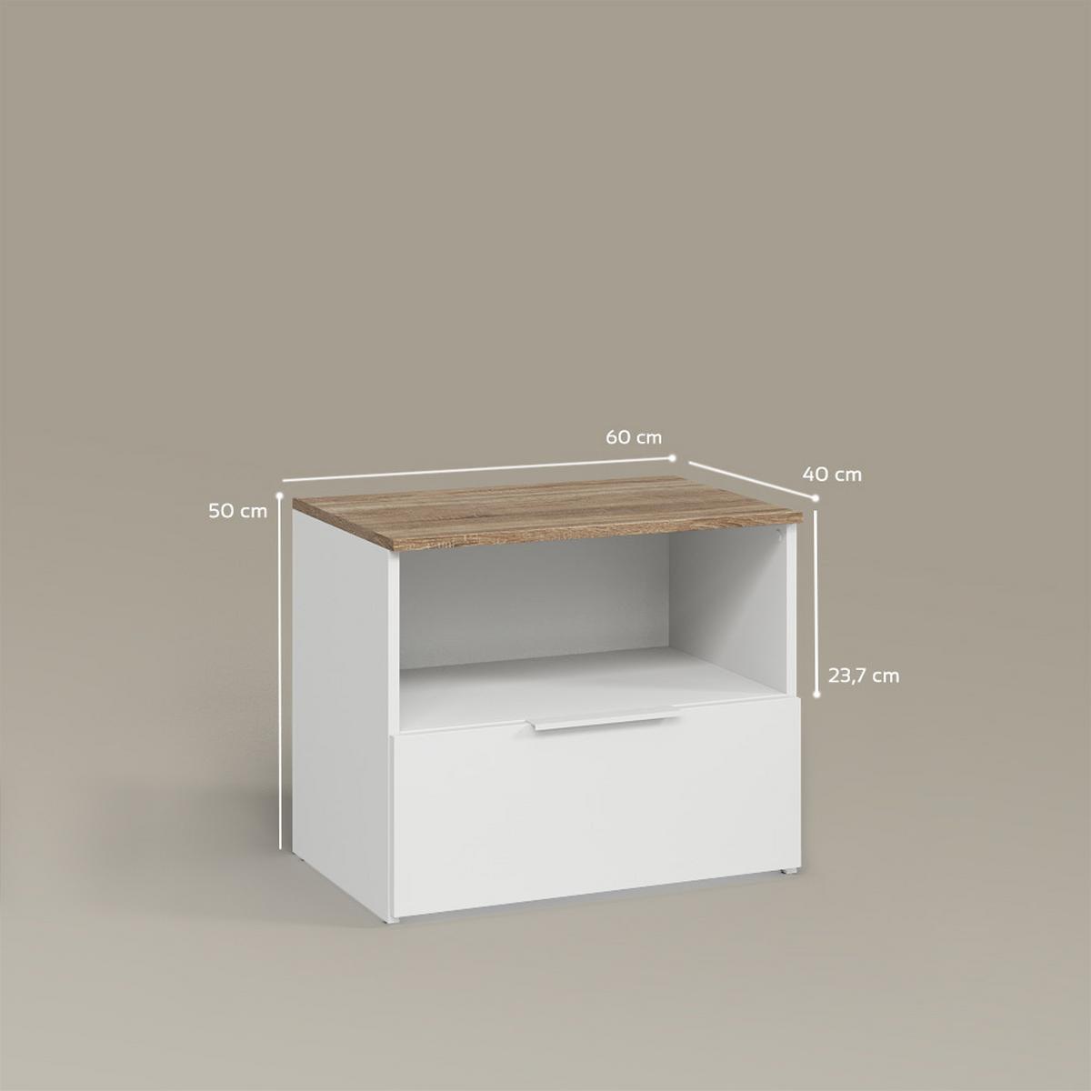 KOMMODE Piave Weiß/Sonoma mit klappe - Weiß/Sonoma Eiche, Holzwerkstoff (60/50/40cm) - Livinity®