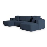 WOHNLANDSCHAFT SENTUM P Blau Kordstoff mit Schlaffunktion - Blau/Schwarz, Holz/Kunststoff (330/90/148cm) - MASSENO