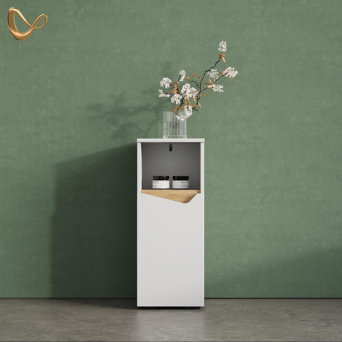 MIDISCHRANK Timavo Weiß 30 x 74.5 cm mit Tür und offenem Fach - Weiß, Holzwerkstoff (30/74.5/35cm) - Livinity®