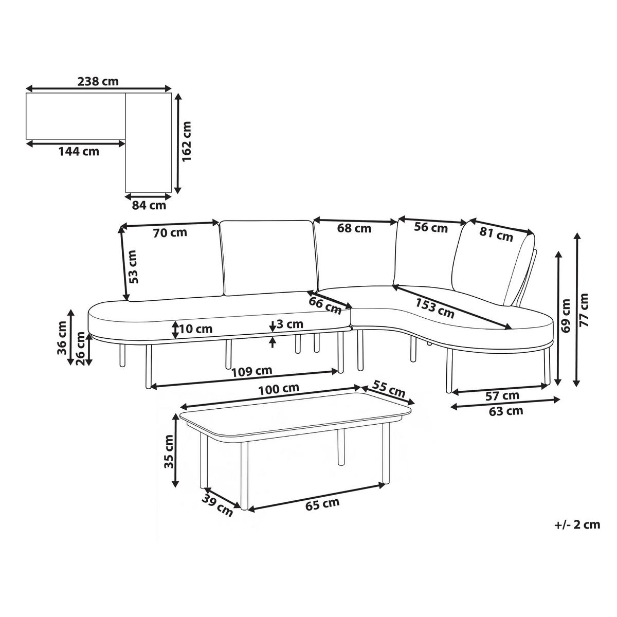 GARTENSOFA mit Tisch 4-Sitzer Metall Schwarz Pollina - Beige/Schwarz, Metall (238/77/162cm) - Beliani