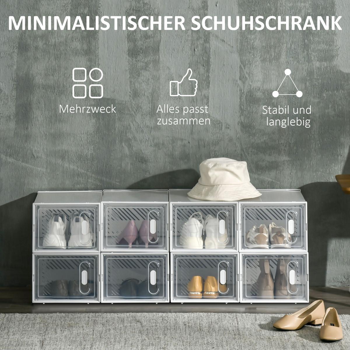 DIY Schuhbox Aufbewahrungsbox mit 8 Fächern 8er Pack Schuhkartons Transparent - Transparent, Kunststoff (25/19/35cm) - HOMCOM