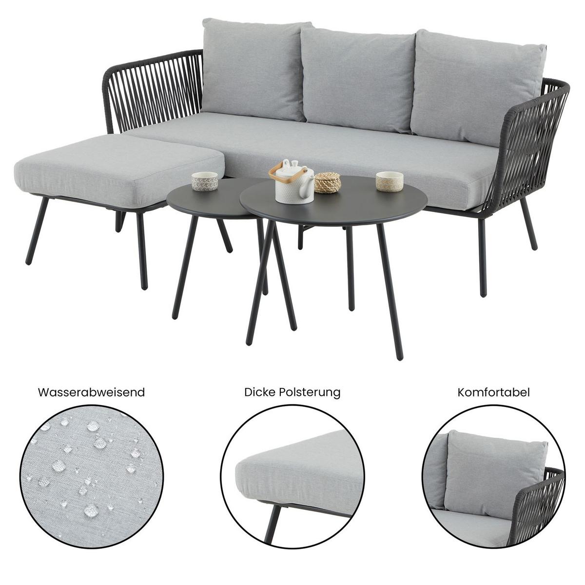 GARTENLOUNGE MYKONOS 4er Set grau/schwarz - Schwarz/Grau, Metall - CARO-Möbel