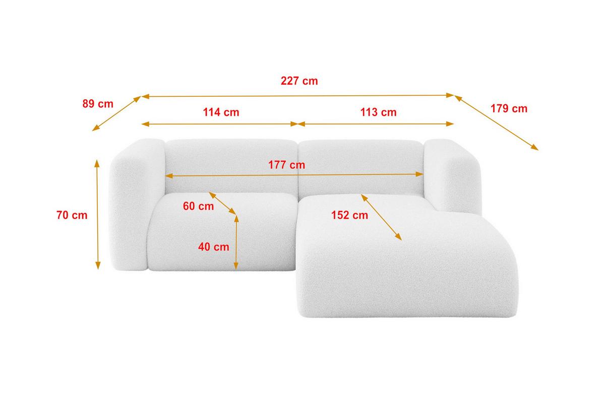 ECKSOFA Ottomane Rechts MIRA-L1 227x179x89 Weiß Bouclé - Schwarz/Weiß, Holzwerkstoff/Kunststoff (227/179cm) - ALTDECOR