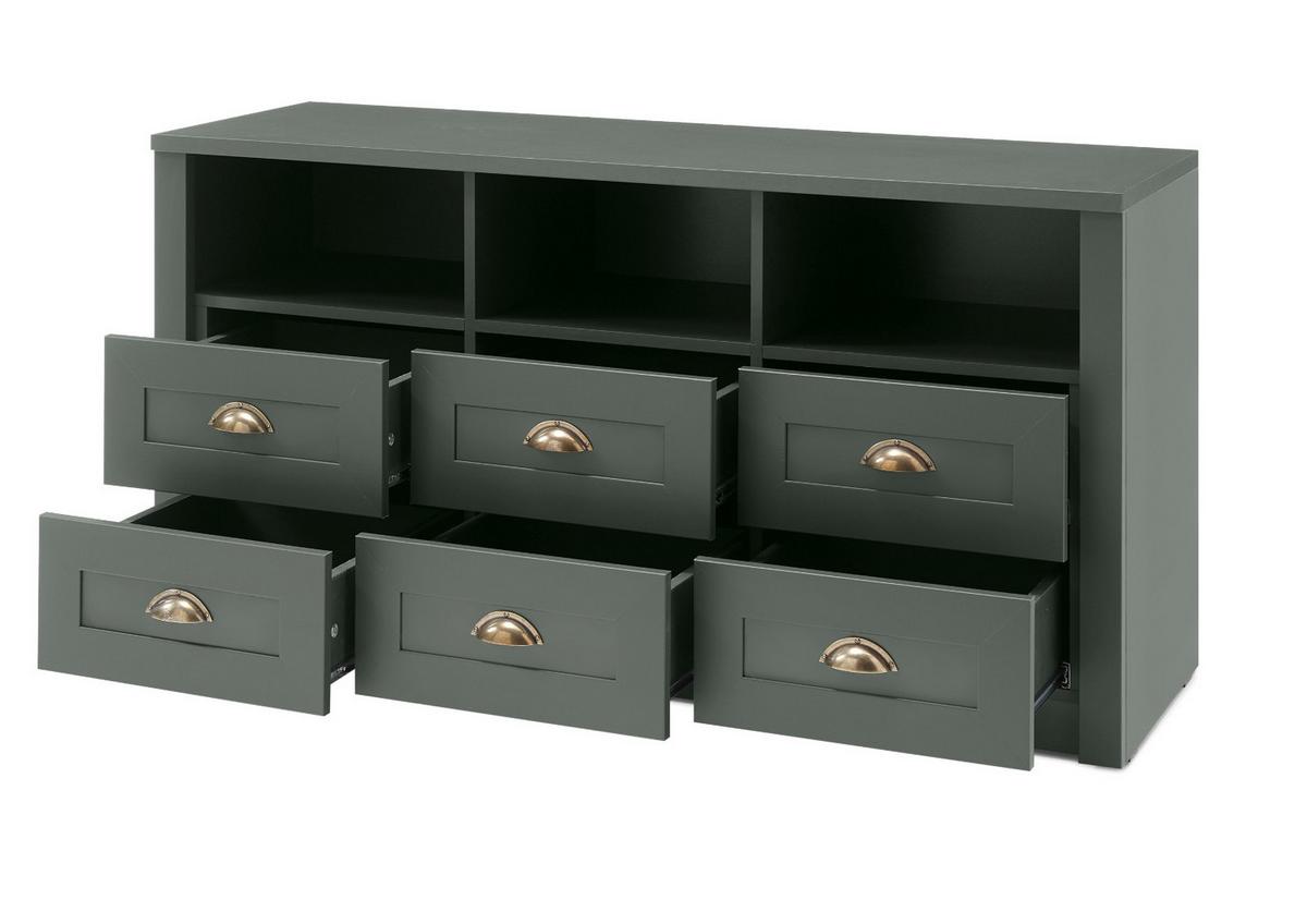 TV-LOWBOARD grün Landhaus, TV Unterteil mit Komforthöhe 130 x 67 cm - Chromfarben/Schwarz, Holzwerkstoff/Kunststoff (130/67/43cm) - Furn.Design