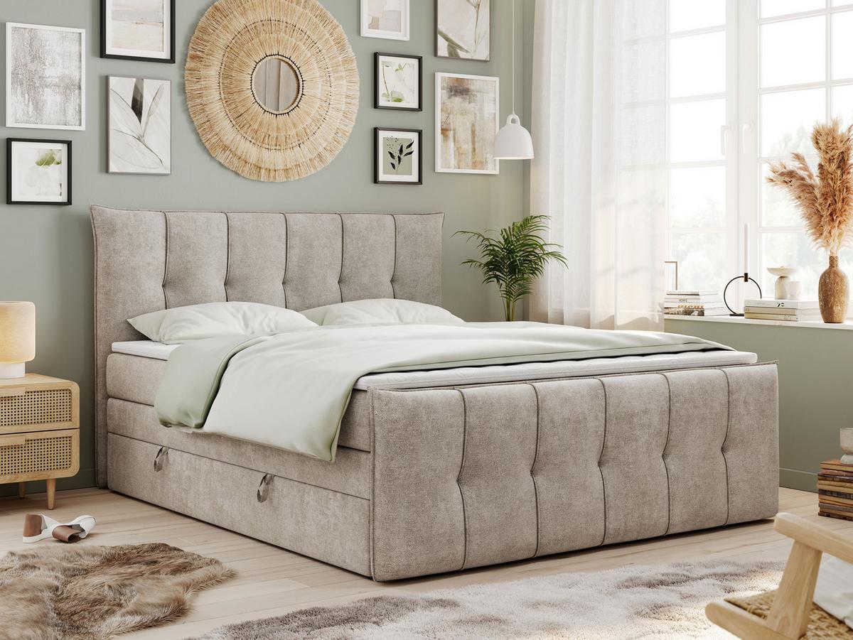 BOXSPRINGBETT PREMIUM 11 KING 160/200 Beige Struktur - H3 - Beige, Holz/Textil (160/200cm) - MKS