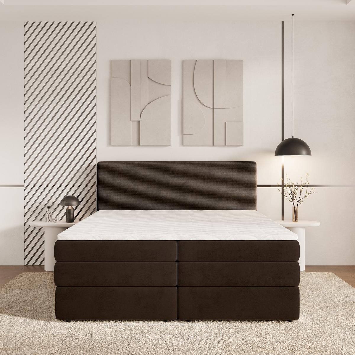BOXSPRINGBETT MATERN 180x200 cm mit Matratze und Topper - Braun - Braun, Holz (180/200cm) - MASSENO