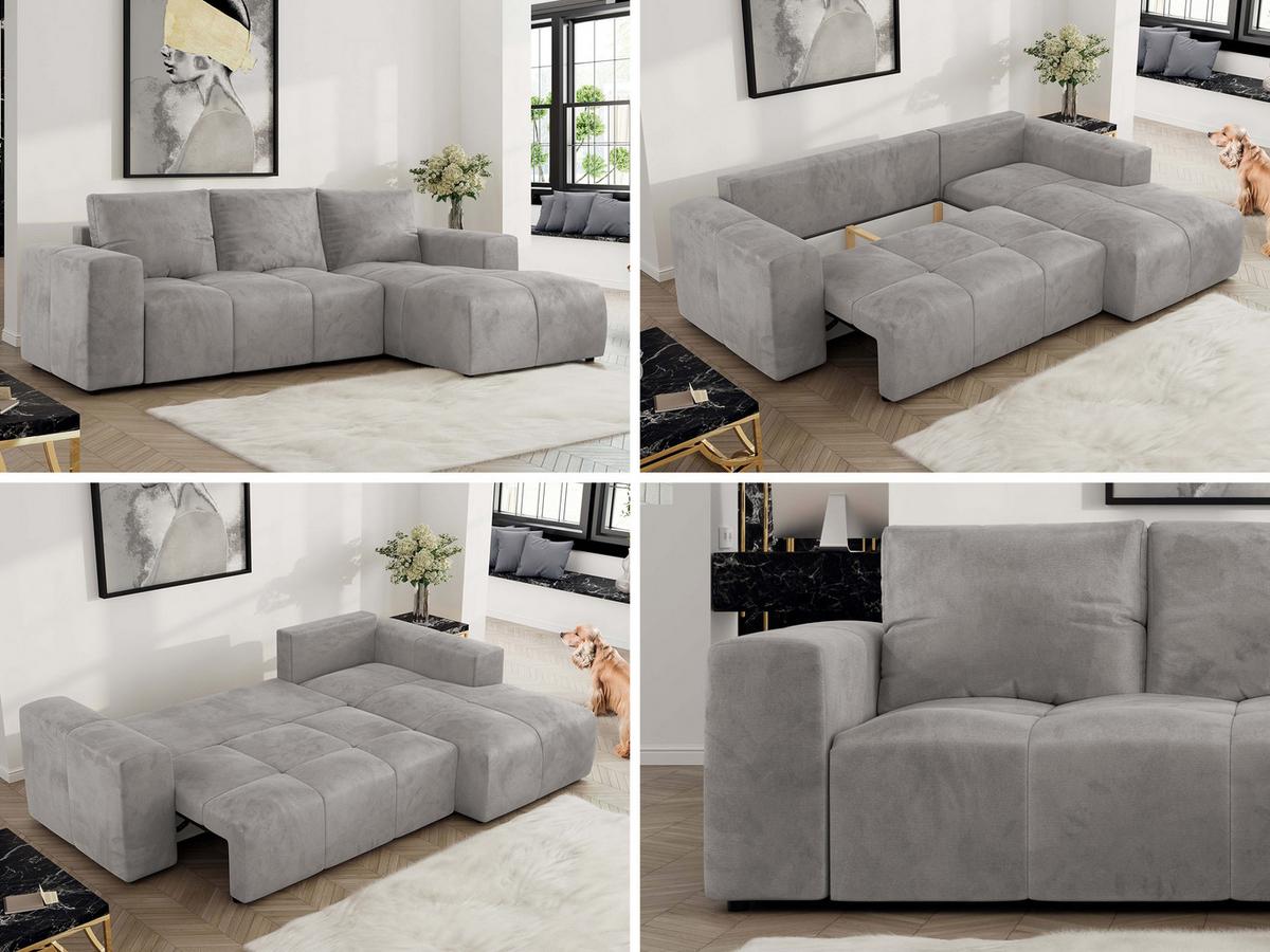 ECKSOFA MONIVA Hellgrau Velvet - Rechts - Hellgrau/Schwarz, Textil (266/164cm) - MKS