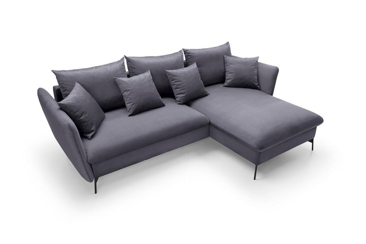 ECKSOFA FERRO Grau Velours-Stoff mit Schlaffunktion - Grau, Holz (258/167cm) - MASSENO