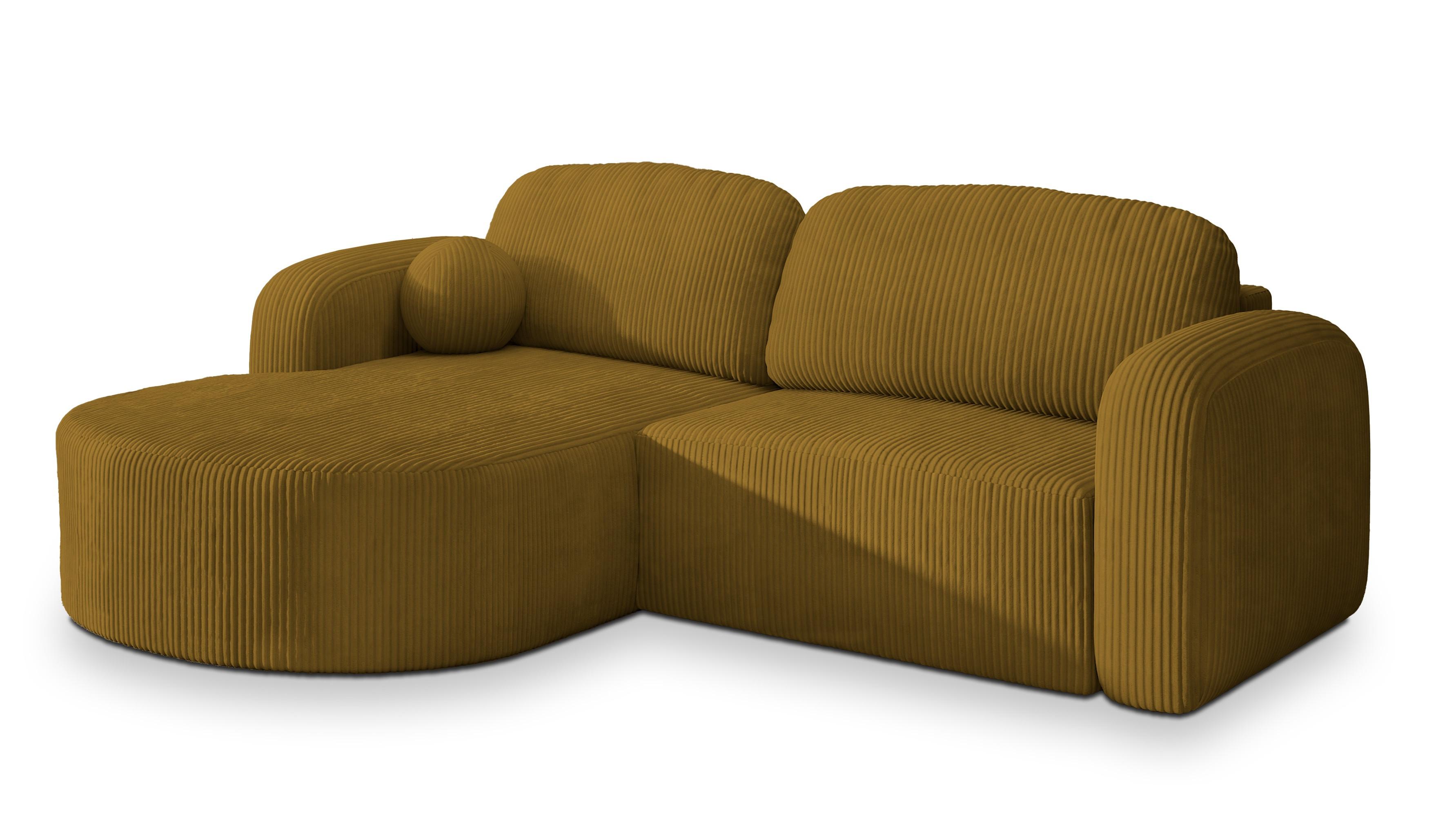 ECKSOFA AMILIA P L-S Gelb Kordstoff mit Schlaffunktion - Gelb, Holz (263/174cm) - MASSENO