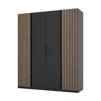 KLEIDERSCHRANK Nehir Korpus Schwarz, Front Schwarz/Eiche Evoke 200 cm - 4T Modern mit 2 Lamellentüren außen - Schwarz, Holzwerkstoff/Kunststoff (200/239/61.9cm) - AX Living