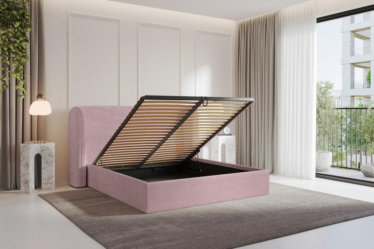 POLSTERBETT mit Bettkasten und Lattenrost, Bett mit Matratze H3/H4 - ESTI 160x200 Rosa - Rosa, Holzwerkstoff/Textil (160/200cm) - ALTDECOR
