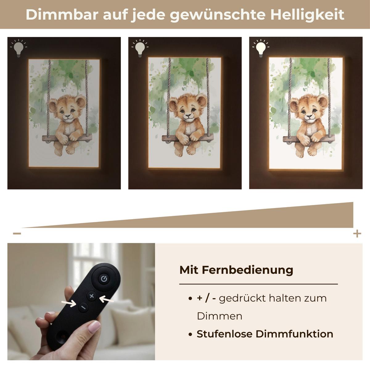 WANDLEUCHTE MIT AKKU Löwe - Tier - Kinder - Dschungel 70x100 cm - Weiß, Holzwerkstoff (70/100/8cm) - OnlyWow