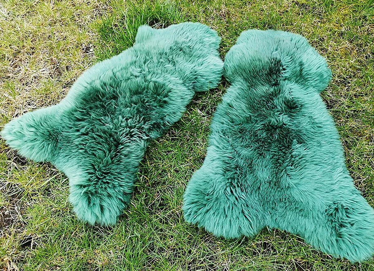 LAMMFELL Öko bunt gefärbt weich Fell Teppich Teal ca. 90 cm - Dunkelgrün, Fell (50/90cm) - Provellus