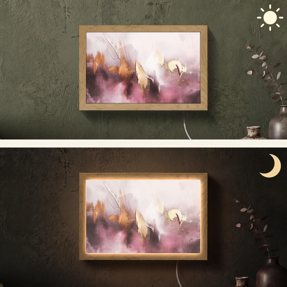 WANDLEUCHTE Lila - Abstrakt - Farbe - Gold 30x20 cm - Mauve, Holzwerkstoff (30/20/8cm) - OnlyWow