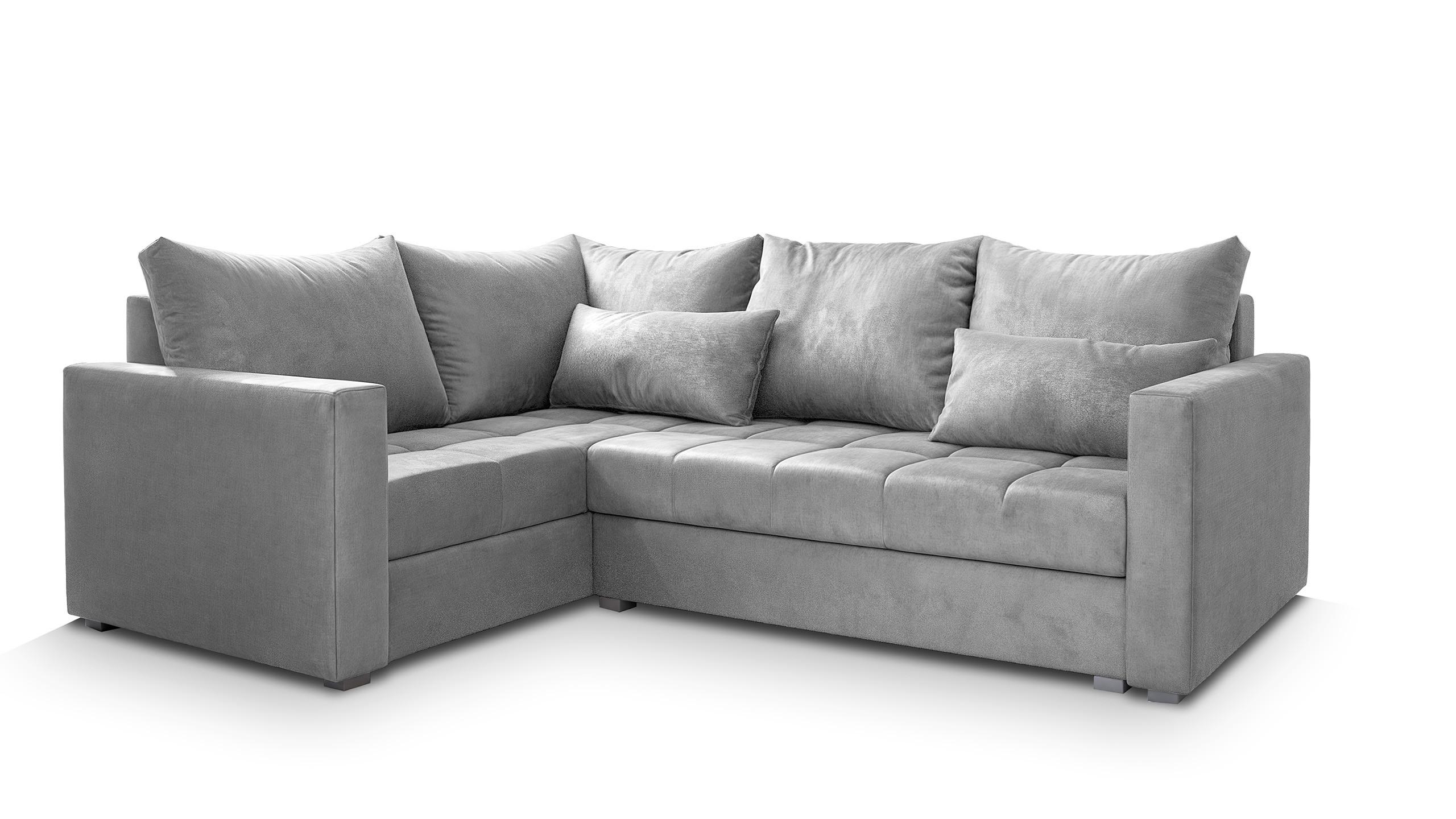 ECKSOFA LIRENO L-S Hellgrau Plüsch-Stoff mit Schlaffunktion - Hellgrau/Grau, Holz/Kunststoff (220/153cm) - MASSENO