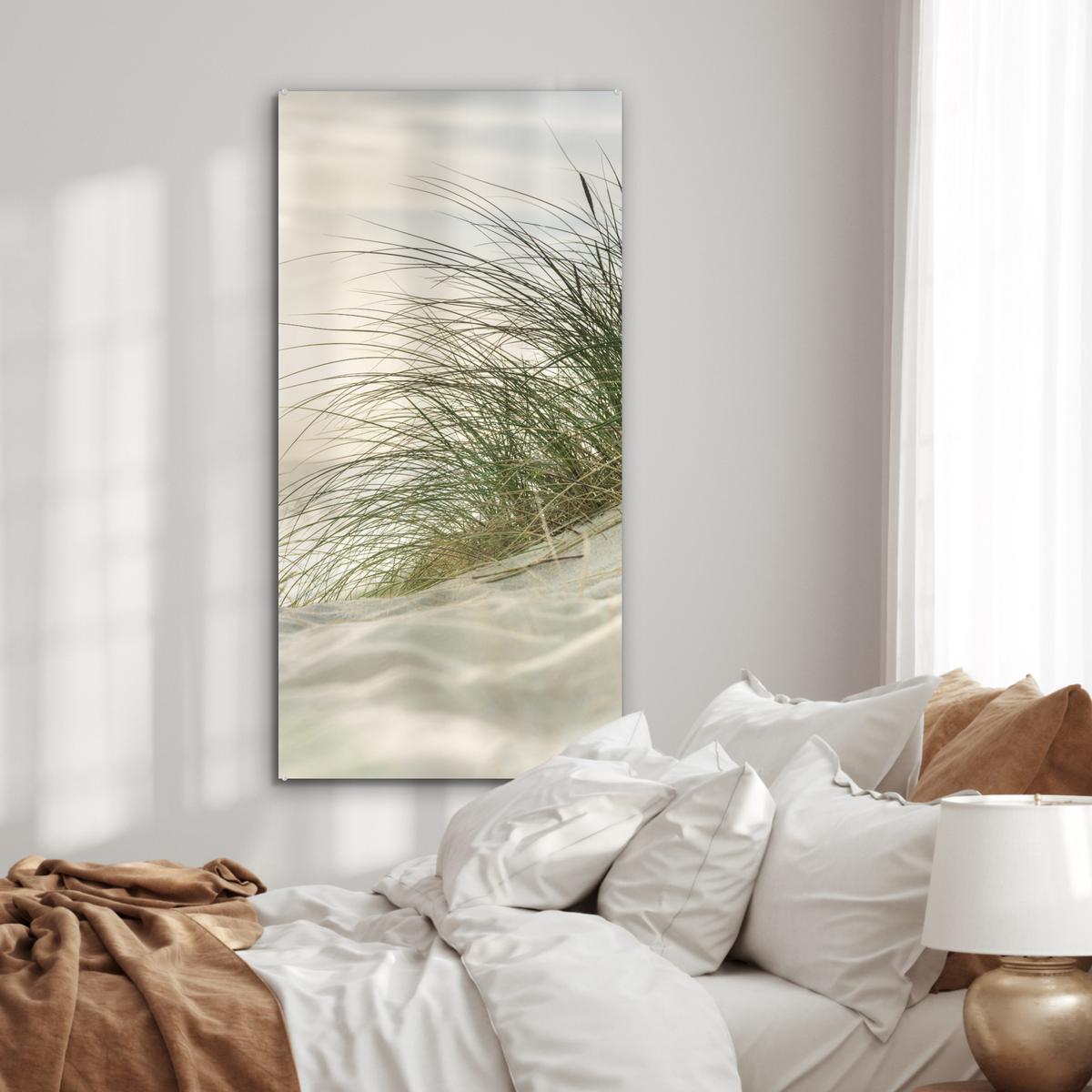 ACRYLGLASBILD Dünen mit Strandhafer in der Sonne des Nationalparks Schleswig-Holsteinisches Wattenmeer 60x120 cm - Creme, Glas (60/120cm) - MuchoWow