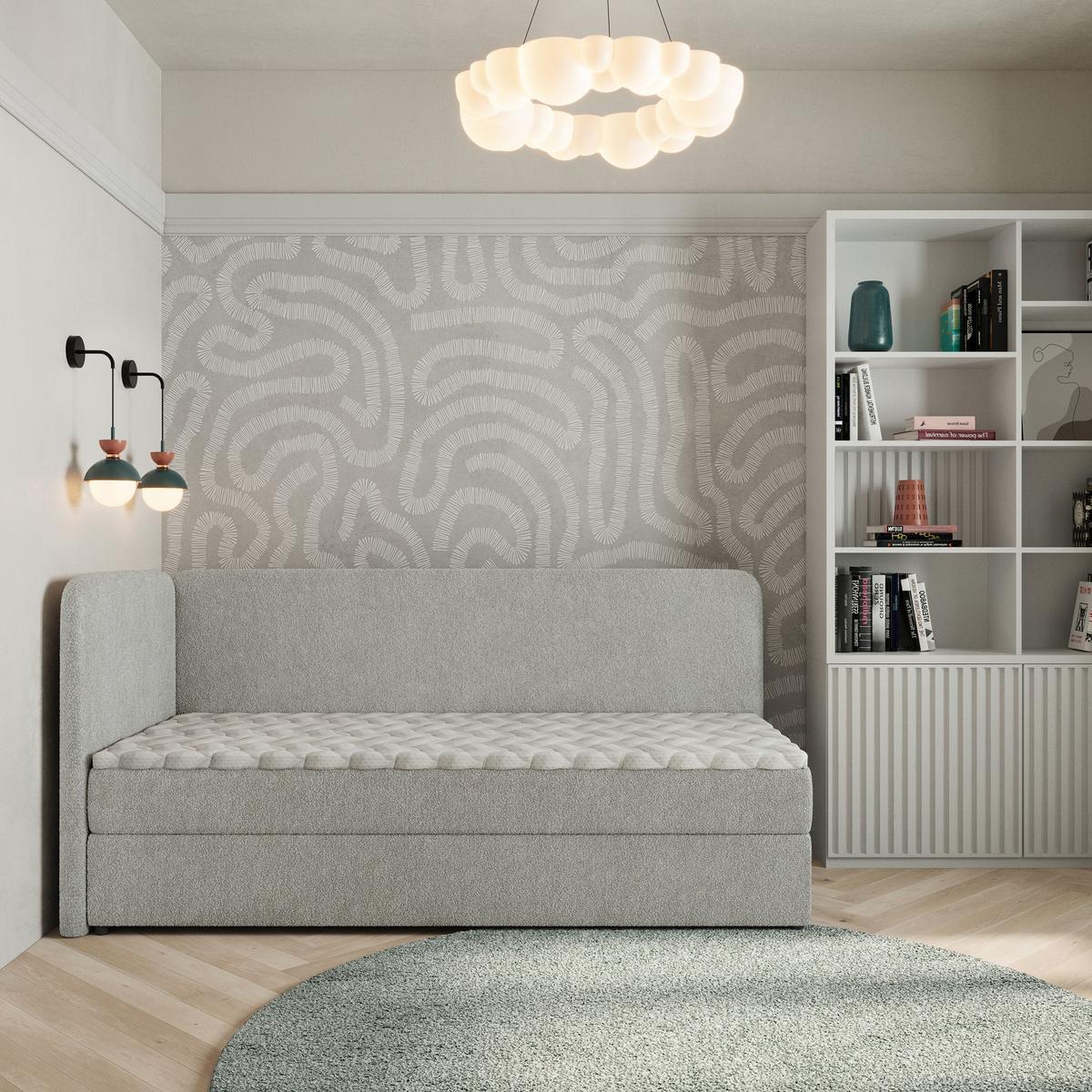 BOXBETT GINA 80x200 cm mit Matratze und Topper, H2+H3 - Hellgrau - Hellgrau, Holz (80/200cm) - MASSENO