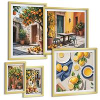 BILDER SET 5er Set - 50x50 cm & 20x30 cm & 40x60 cm Goldrahmen - Zitrusgarten in der Sonne - Goldfarben, Kunststoff (40/60cm) - TULUP