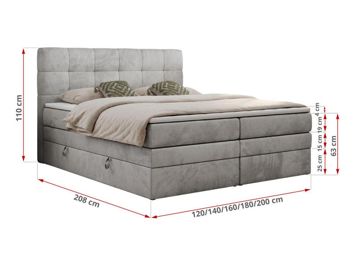 BOXSPRINGBETT LUKA KING 200/200 Hellgrau Velvet - H4 - Hellgrau, Holz/Textil (200/200cm) - MKS