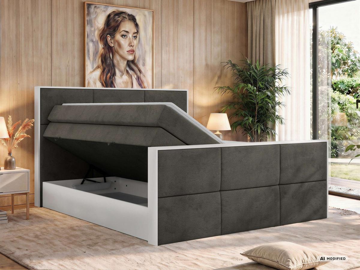 BOXSPRINGBETT DELVIT KING DUO 180/200 - Dunkelgrau Velvet - Topper Visco - H4 - Dunkelgrau/Anthrazit, Kunststoff/Textil (180/200cm) - MKS