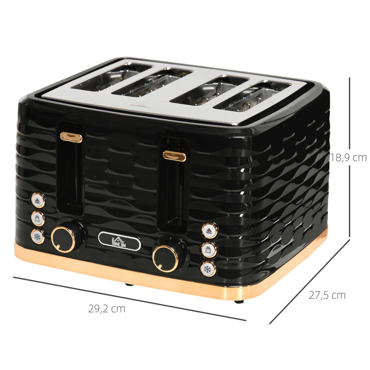 TOASTER mit Krümelschublade Stahl Schwarz - Schwarz, Metall (27.5/18.9/29.2cm) - HOMCOM