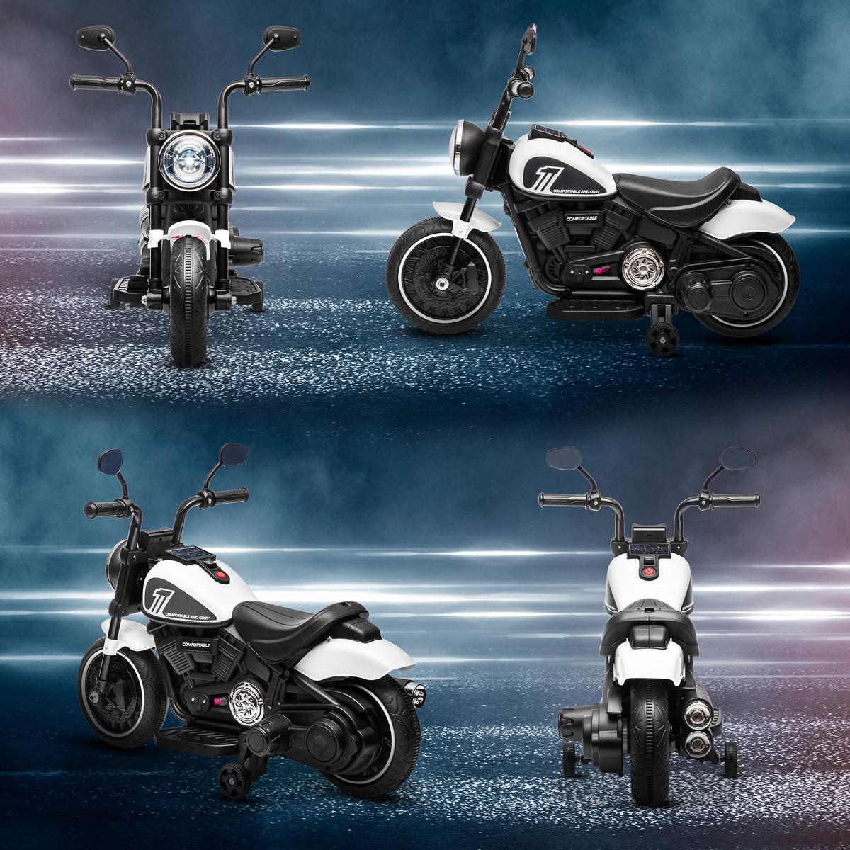 KINDERMOTORRAD Kinder Elektro-Motorrad Elektrofahrzeug für 1,5-3 Jahre Kinder - Schwarz/Weiß, Kunststoff/Metall (76/42/57cm) - HOMCOM