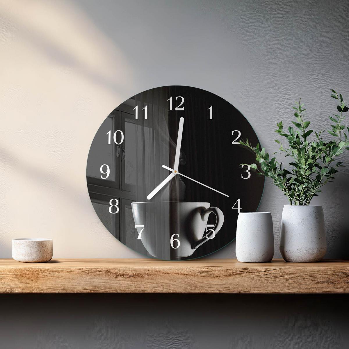 WANDUHR aus Glas Ø30 cm - Tasse - Schwarz, Glas (30/30/0.4cm) - TULUP