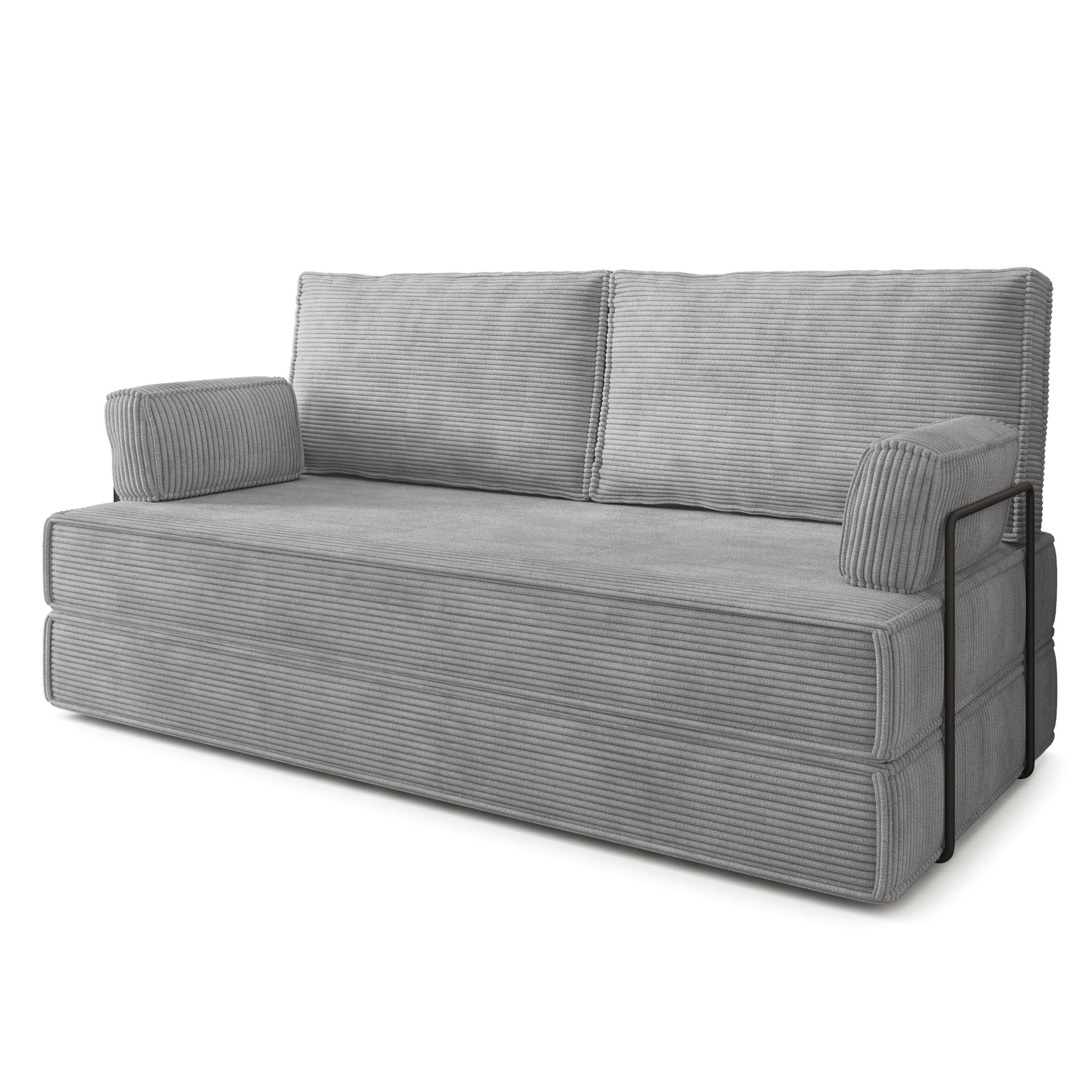 BETTSOFA SILAR aus Schaumstoff Kordstoff Hellgrau Schlaffunktion - Hellgrau, Textil (170/86/80cm) - MASSENO