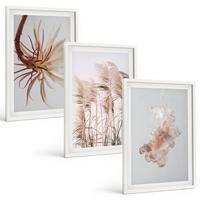 BILDER SET 3er Set - 40x60 cm Weißer Rahmen - Set aus Gras, Blumen und hellem Hintergrund - Weiß, Kunststoff (40/60cm) - TULUP