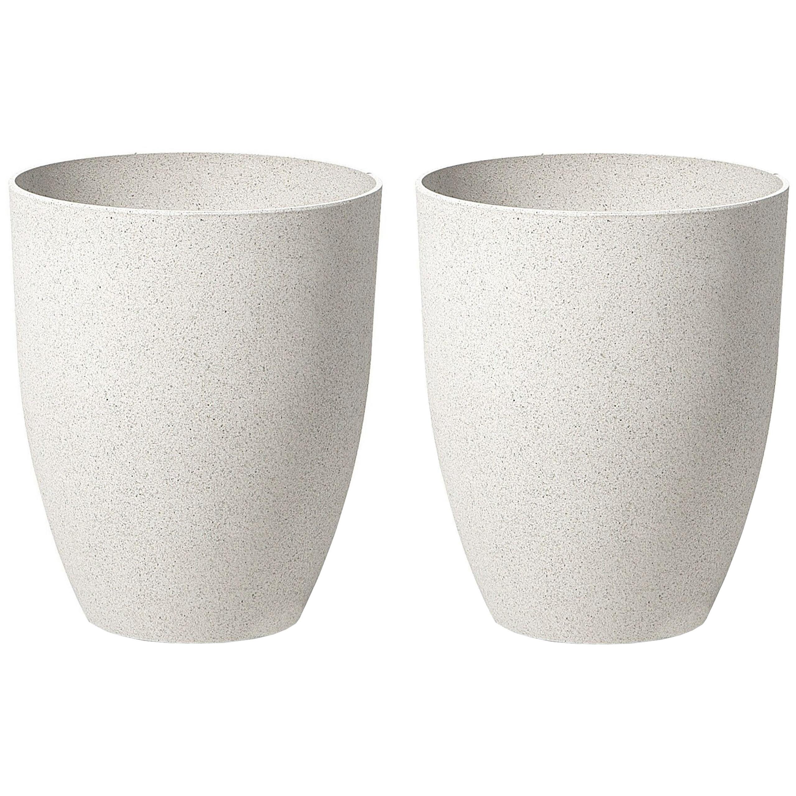 BLUMENTOPF 2er-Set cremeweiß rund 35/35/42 cm Croton - Weiß, Stein (42cm) - Beliani