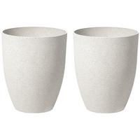 BLUMENTOPF 2er-Set cremeweiß rund 35/35/42 cm Croton - Weiß, Stein (42cm) - Beliani