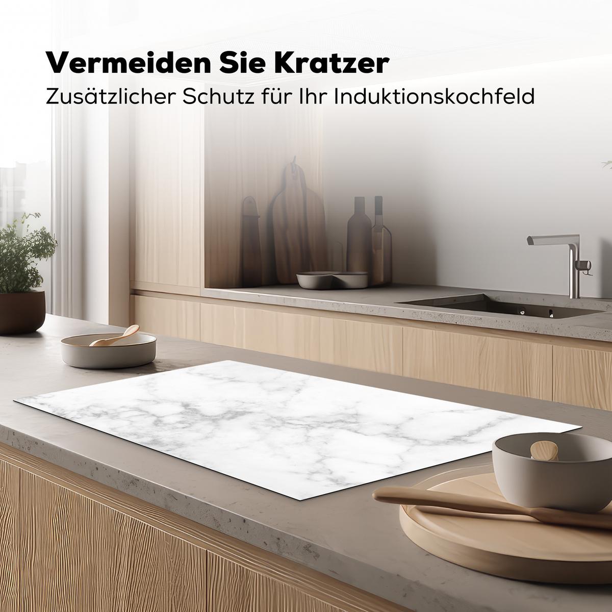 HERDABDECKPLATTE Marmor - Grau - Weiß - Strukturierter Marmor Induktionsschutz 89.6x51.6 cm - Weiß, Kunststoff (89.6/51.6/0.2cm) - MuchoWow