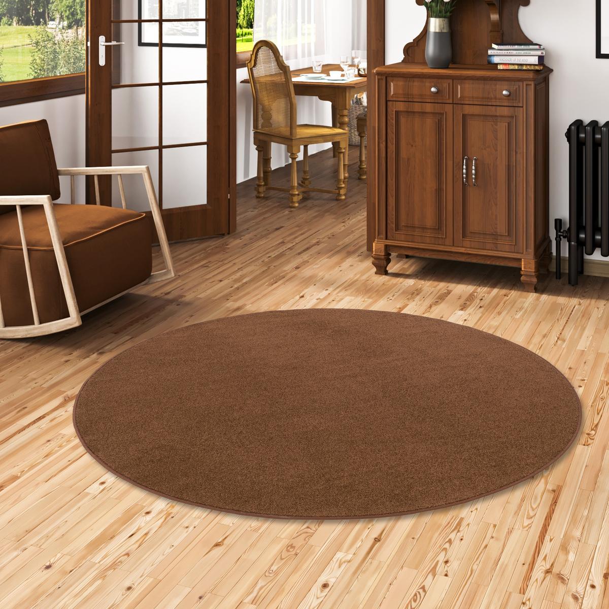 TREND VELOURS TEPPICH JOY RUND - Braun, Textil (100/100cm) - Snapstyle